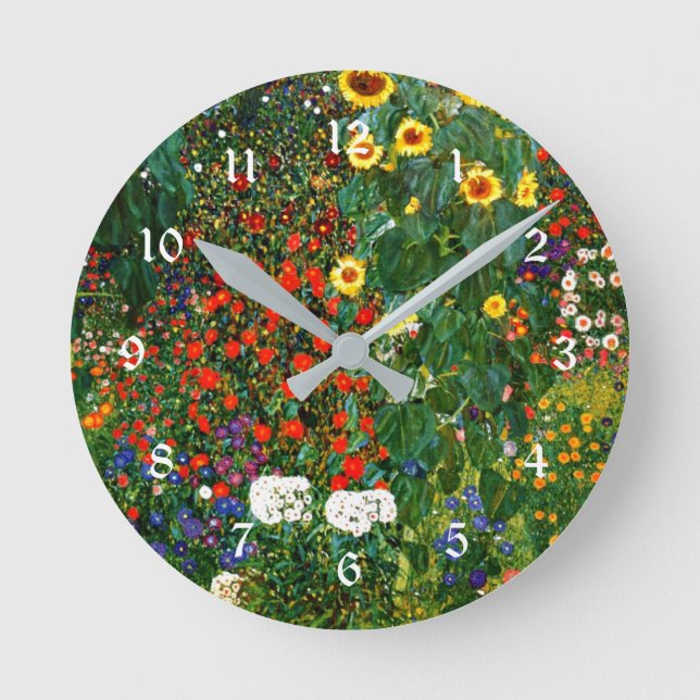 Reloj Redondo Mediano Jardín de granja con girasoles, pintura famosa (Anverso)