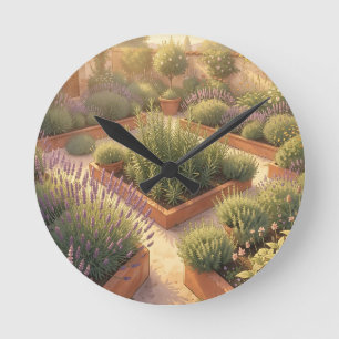 Reloj Redondo Mediano Jardín de hierbas mediterráneo iluminado por el so