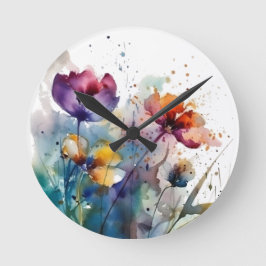 Reloj Redondo Mediano Jardín Dreamscape: Flores acuáticas abstractas