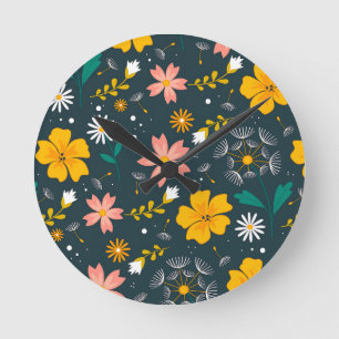 Reloj Redondo Mediano Jardín floral naval patrón caprichoso de primavera