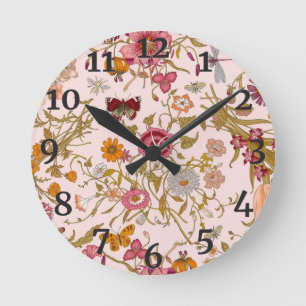 Reloj Redondo Mediano Jardín floral romántico