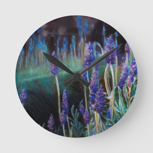 Reloj Redondo Mediano Jardín junto al estanque en Crepúsculo (Anverso)