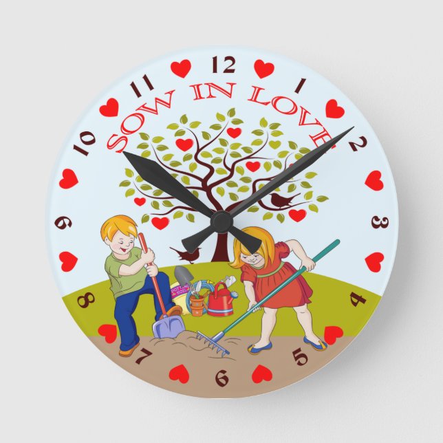 Reloj Redondo Mediano Jardín retro infantil, - Sow en amor (Anverso)