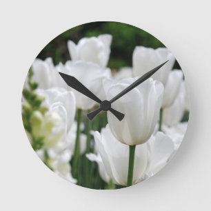 Reloj Redondo Mediano jardín tulipán blanco