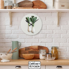 Reloj Redondo Mediano Jardín verde Minimalista Crochet Leek Yarn Art