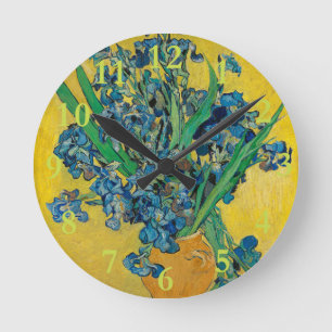 Reloj Redondo Mediano Jarrón Van Gogh con Iris Clasicismo Impresionista
