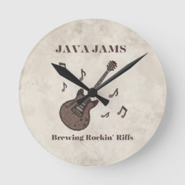 Reloj Redondo Mediano Java Jams-Brewing Rockin' Riffs-Café-Guitarra-