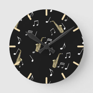 Reloj Redondo Mediano Jazzy Saxophone & Musical Notes 