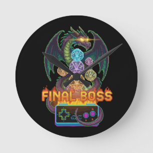 Reloj Redondo Mediano Jefe Final Retro Dragón & Dados   Pixel TTRPG Juga