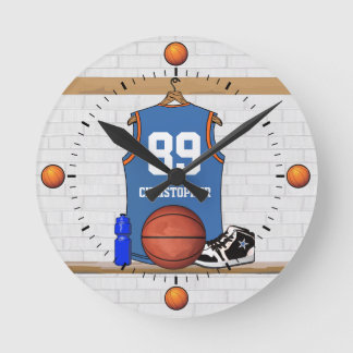 Reloj Redondo Mediano Jersey anaranjado azul claro personalizado del