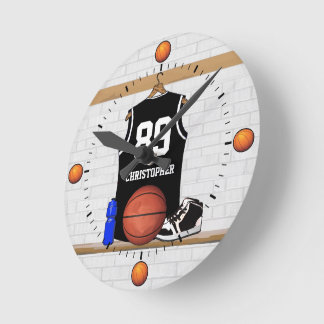 Reloj Redondo Mediano Jersey blanco y negro personalizado del baloncesto