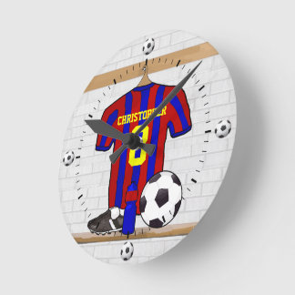 Reloj Redondo Mediano Jersey de fútbol rojo y azul personalizado del