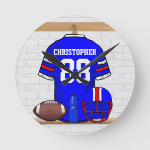 Reloj Redondo Mediano Jersey rojo blanco azul personalizado del fútbol