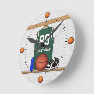 Reloj Redondo Mediano Jersey verde y blanco personalizado del baloncesto