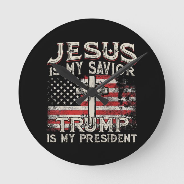 Reloj Redondo Mediano Jesús Es Mi Salvador Trump Es Mi Presidente Estado (Anverso)