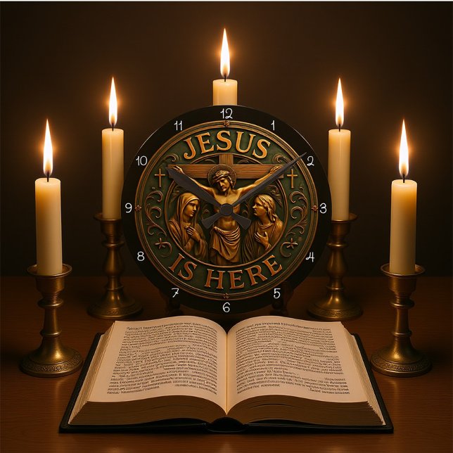 Reloj Redondo Mediano Jesus Is Here Religious  (Subido por el creador)