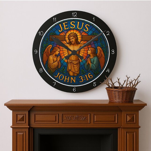 Reloj Redondo Mediano Jesus John 3:16 Stained Glass (Subido por el creador)