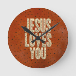 Reloj Redondo Mediano Jesus Loves You Rustic Christian Encouragement