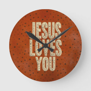 Reloj Redondo Mediano Jesús Te Ama Estimulo Cristiano Rústico
