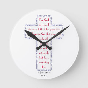 Reloj Redondo Mediano John 3:16 Red, White and Blue Cross
