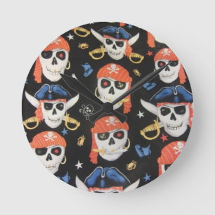 Reloj Redondo Mediano Jolly Roger Pirate Skulls