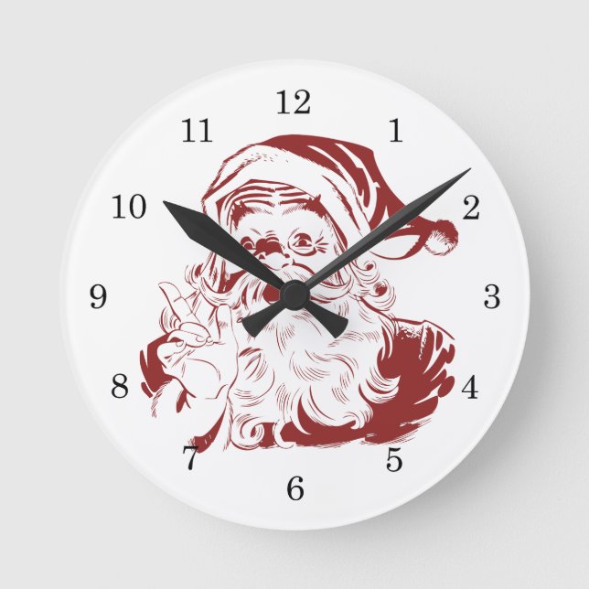 Reloj Redondo Mediano Jolly Santa Claus en Red Fun Retro Feliz Navidad (Anverso)