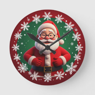 Reloj Redondo Mediano Jolly Santa Claus rodeado de copos de nieve