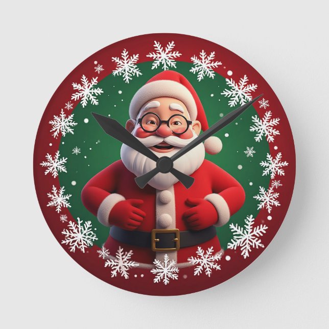 Reloj Redondo Mediano Jolly Santa Claus rodeado de copos de nieve (Anverso)