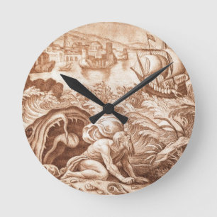 Reloj Redondo Mediano Jonah y la ballena, ilustracion de una biblia, en
