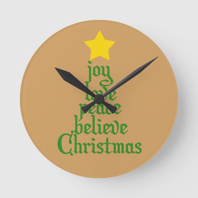 Reloj Redondo Mediano Joy, Love, Peace, Believe, Christmas (Anverso)