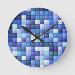 Reloj Redondo Mediano Juego de video Pixels Blue Square Pattern