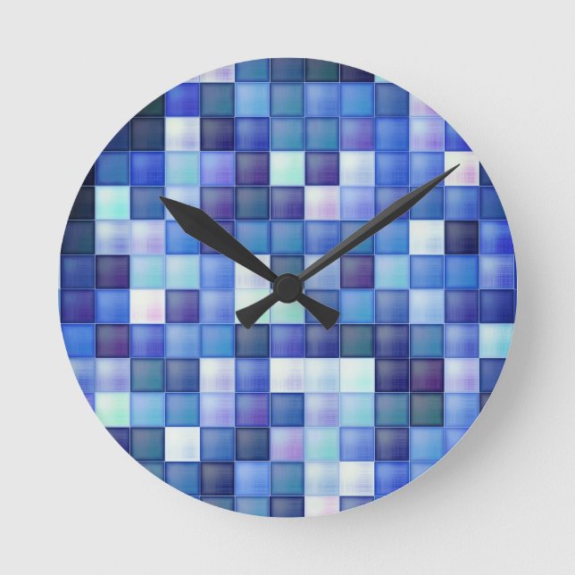 Reloj Redondo Mediano Juego de video Pixels Blue Square Pattern (Anverso)