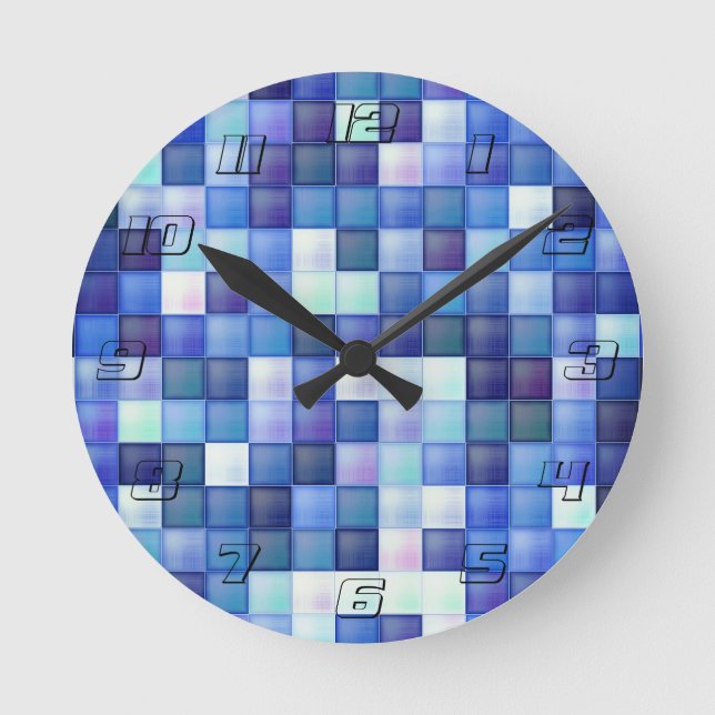 Reloj Redondo Mediano Juego de video Pixels Blue Square Pattern (Anverso)