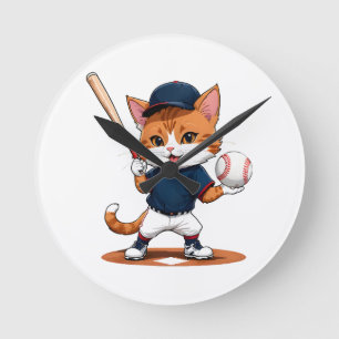 Reloj Redondo Mediano Jugador de béisbol gato