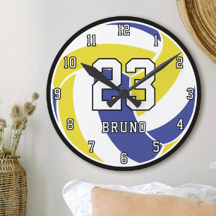 Reloj Redondo Mediano Jugador de Voleibol Nombre de la Pelota Deportiva