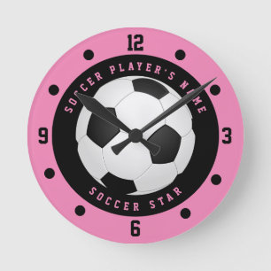 Reloj Redondo Mediano Jugadora de Fútbol Femenina Rosa y Negra Personali