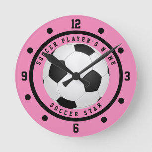 Reloj Redondo Mediano Jugadora de Fútbol Personalizada Rosa y Negra para