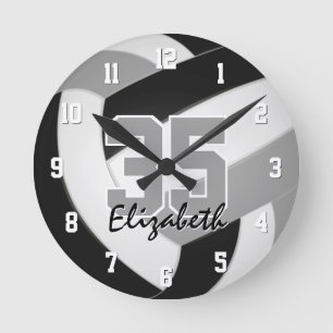 Reloj Redondo Mediano jugadores de equipo gris negro llaman voleibol