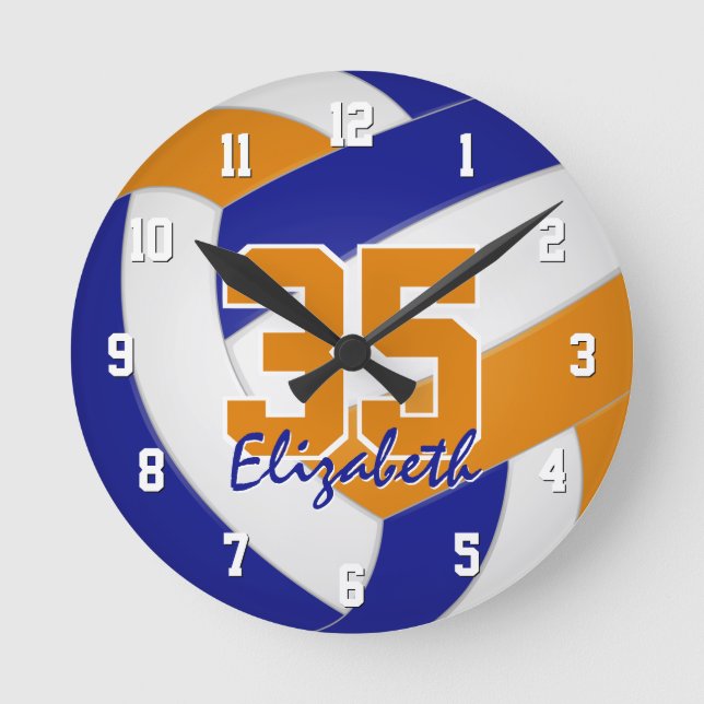Reloj Redondo Mediano jugadores de naranja azul llaman voleibol (Anverso)