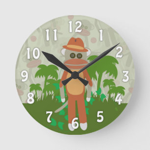 Reloj Redondo Mediano Jungle Adventure Explorer Personalizado Sock Monke