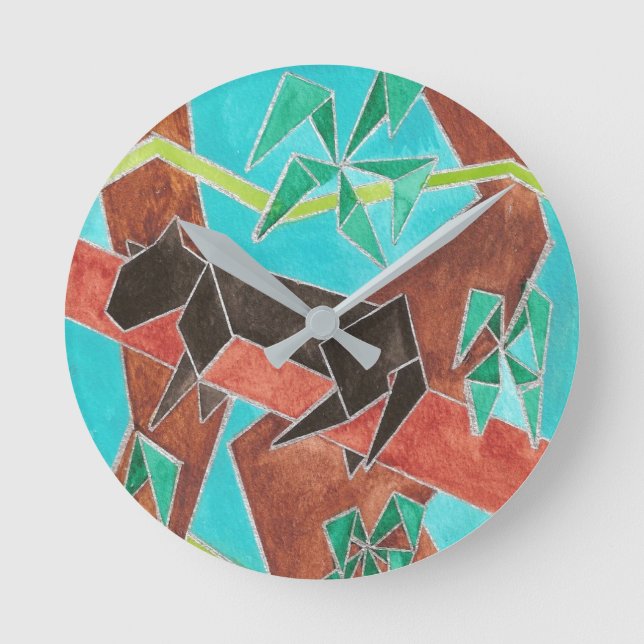 Reloj Redondo Mediano Jungle Panther Original Abstract Art (Anverso)