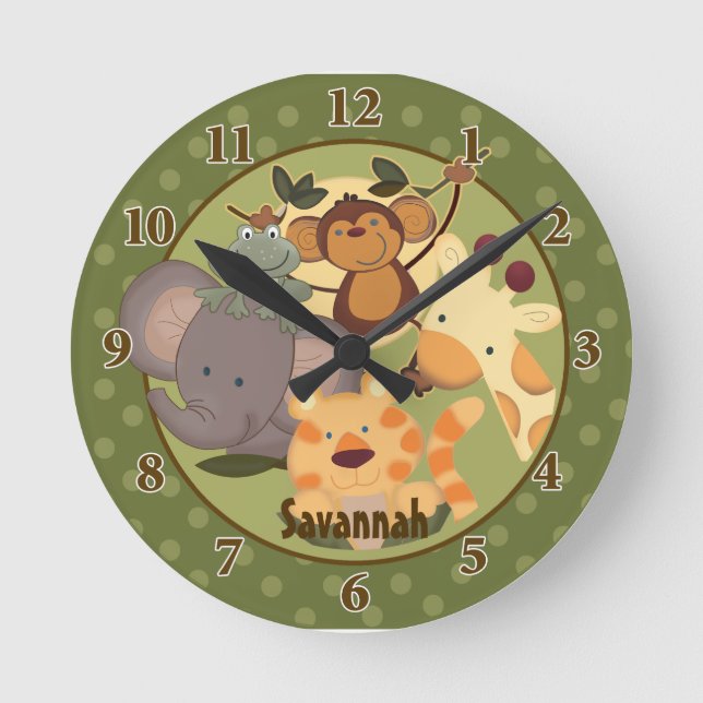 Reloj Redondo Mediano Jungle Safari Wall Clock Añadir un nombre (Anverso)