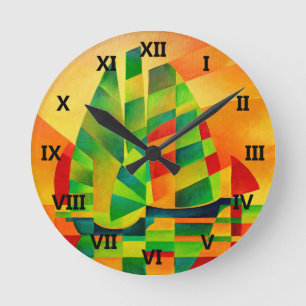 Reloj Redondo Mediano Juntas chinas, atardecer, velas y sombras negritas
