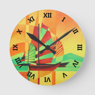 Reloj Redondo Mediano Juntas chinas navegan hasta la orilla del arte geo