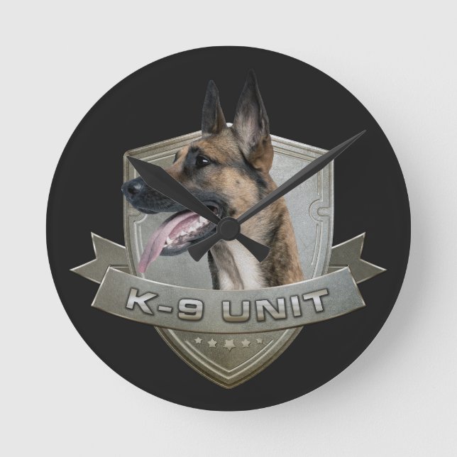 Reloj Redondo Mediano K9 unidad - Malinois - pastor belga (Anverso)