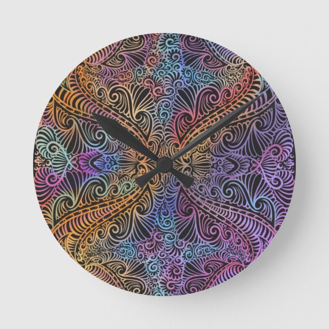 Reloj Redondo Mediano Kaleidoscope arcoiris Mandala (Anverso)