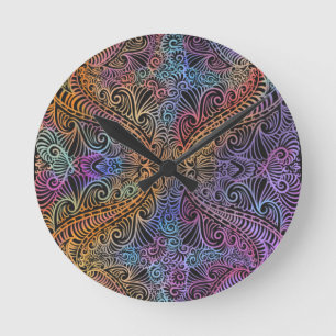 Reloj Redondo Mediano Kaleidoscope arcoiris Mandala