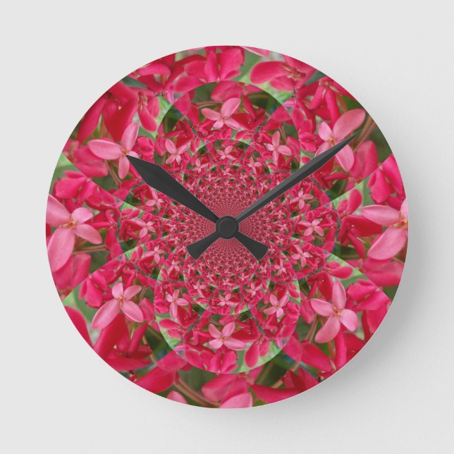 Reloj Redondo Mediano Kaleidoscope de Crimson: Arte de flores con leche  (Anverso)