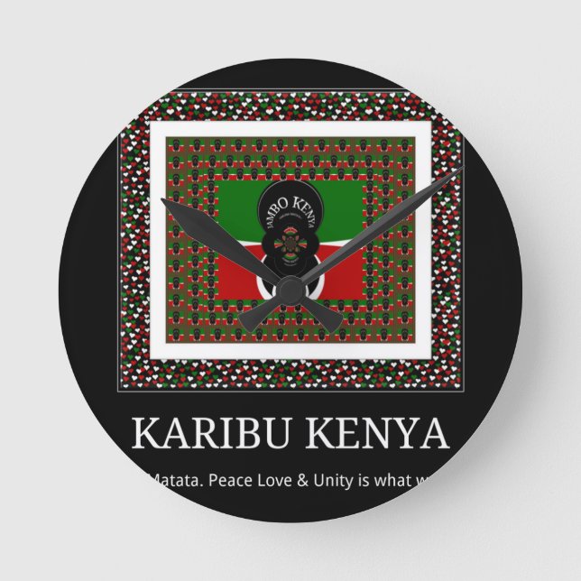 Reloj Redondo Mediano Karibu Kenia: Vibrante bandera nacional colorea Ha (Anverso)