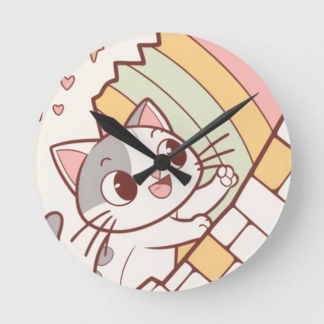 Reloj Redondo Mediano Kawaii Cat Bursting Wall clock cute  (Anverso)